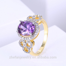 Two Tone Plated Purple Stone Ring Gemstone Jewelry Wedding Ring
